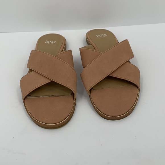 Eileen fisher cape crossover slide sandal shoe tan flat mule women new 9.5 - Picture 2 of 7
